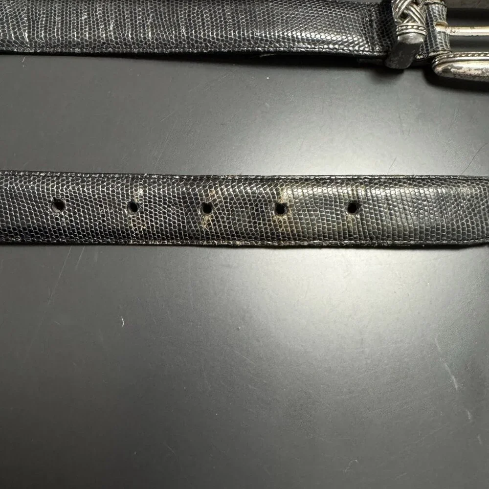 Brighton Gray‎ Leather Snakeskin Western Belt Metal Distressed Buckle M Grunge